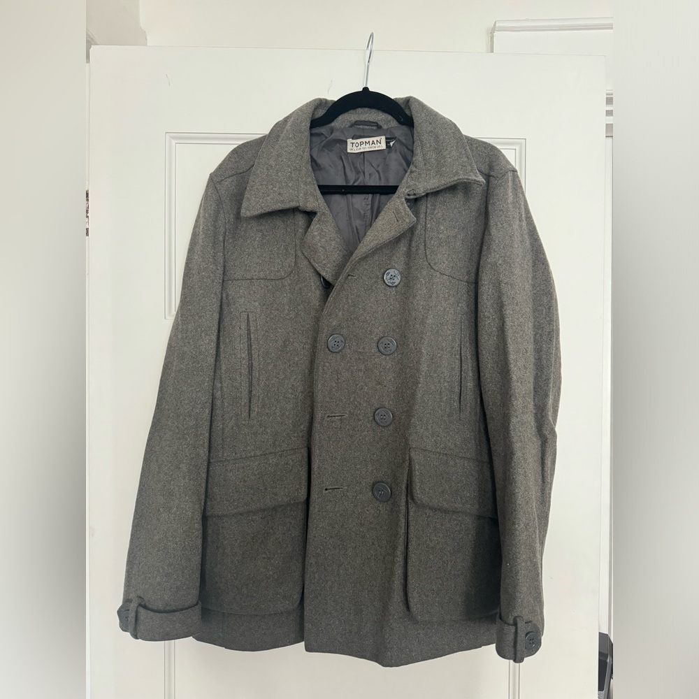 TOPMAN Grey Wool Pea coat